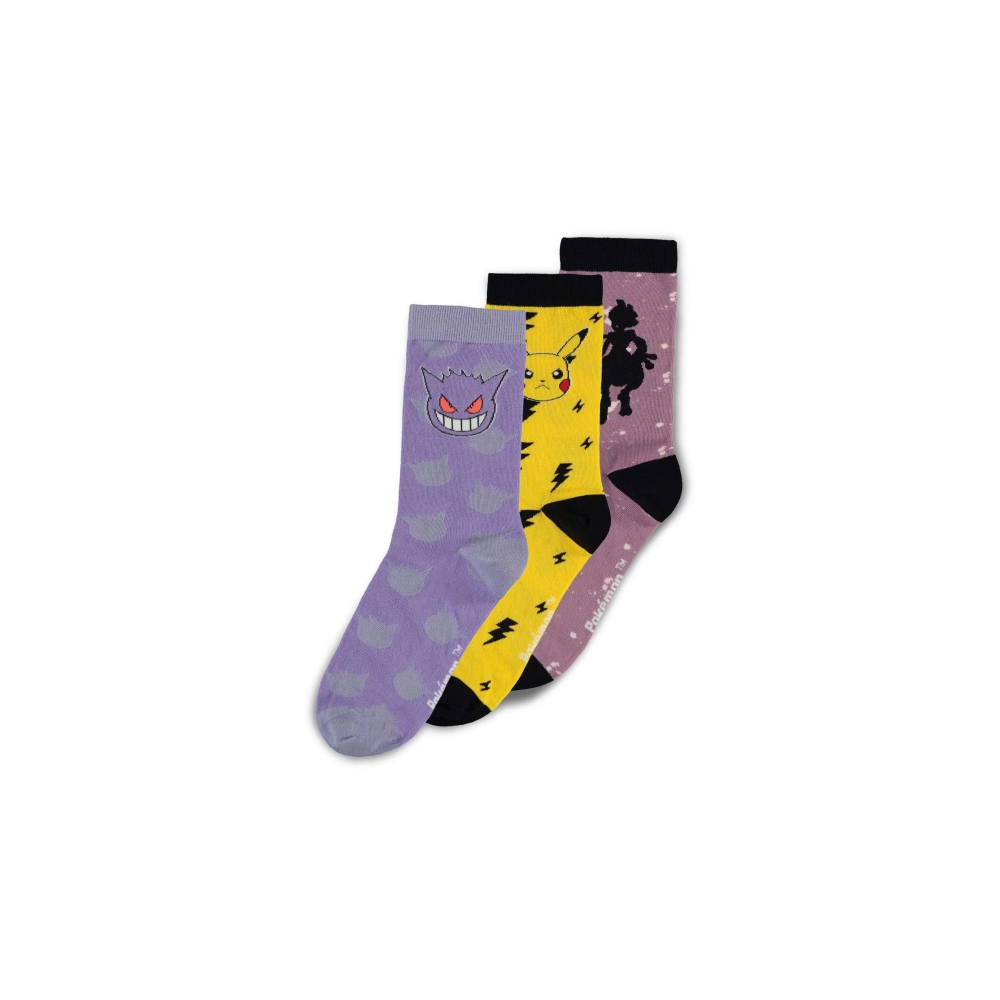 Pokémon - Pikachu, Gengar and Mewtwo Crew (3 Pack) Socken - Mehrfarben